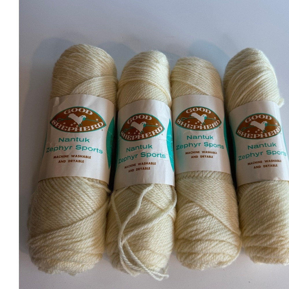 VTG Good Shepherd Nantuk Zephyr Sports Yarn Lot 4 Skeins Natural Orlon Acrylic